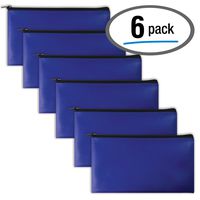6 Pack, Zippered Security Bank Deposit Bag, by Better Office Products, Leatherette, Cash Bag, Coin Bag, Utility Pouch, Blue, 6 Bags