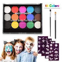 Face Paint Kit for Kids, Keten Non-Toxic Professional Face Painting 15 Colors Kit with 2 Brushes and 40 Stencils, Body Makeup Hypoallergenic Water Activated Paints for Party Cosplay Costumes