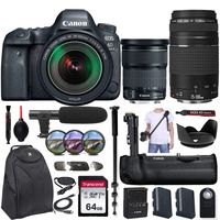 Canon EOS 6D Mark II DSLR Camera w/Canon EF 24-105mm f/3.5-5.6 is STM and EF 75-300mm f/4-5.6 III Lens + Canon BG-E21 Battery Grip & Exclusive Accessory Bundle