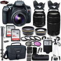 Canon EOS Rebel T6 DSLR Camera with Canon 18-55mm is II Lens & 75-300mm III Lens Kit + Battery Grip + Canon Case + 64GB Memory + Filters + Macros + Monopod + 50" Tripod + Professional DSLR Bundle