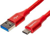 AmazonBasics Double Braided Nylon USB Type-C to Type-A 3.1 Gen 2 Charger Cable | 3 feet, Red