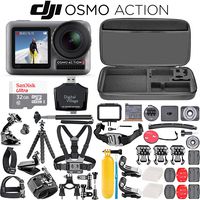 DJI Osmo Action 4K HDR Waterproof Camera + SanDisk Ultra 32GB Memory Card + Carrying Case + Card Reader + Chest Strap Mount + Head Strap + Floating Handle + Flexible Tripod + Monopod + Osmo Bundle Kit