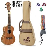 Concert Ukulele Bundle - LEFT HANDED, Deluxe Series by Hola! Music (Model HM-124LFT+), Bundle Includes: 24 Inch Mahogany Ukulele with Aquila Nylgut Strings Installed, Padded Gig Bag, Strap and Picks