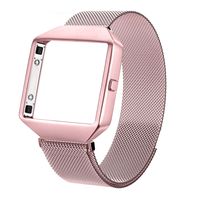 Metal Bands Compatible with Fitbit Blaze, Small and Large Stainless Steel Replacement Adjustable Band with Metal Frame for Fit bit Blaze Women Men, Rose Pink - S
