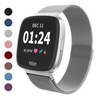 Haloe Metal Replacement Bands for Fitbit Versa/Versa 2/Versa Lite Edition Smart Watch, Stainless Steel Loop Mesh Bracelet Magnetic Wristbands for Women and Men