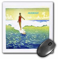3dRose LLC 8 x 8 x 0.25 Inches Beautiful Turquoise N Yellow Vintage Hawaiian Surfing Poster Pattern Mouse Pad (mp_46613_1)