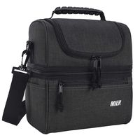 MIER 2 Compartment Lunch Bag for Men Women, Leakproof Insulated Cooler Bag for Work, School, Dark Grey, Medium