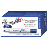 BIC Intensity Bold Dry Erase Marker, Tank Style, Chisel Tip, Blue, 12-Count