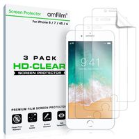 amFilm Screen Protector for iPhone 8, 7, 6S, 6 (3 Pack) HD Clear, Flex Film, Case Friendly