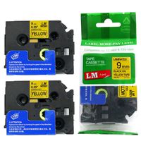 LM Tapes - 2/Pack Premium 3/8" Black Print on Yellow Label (9mm 0.35 Laminated) Compatible with P-Touch TZe-621 Tape and Comes with Great Tape Color/Size Guide for Easy reordering.