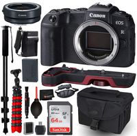 Canon EOS RP Mirrorless Digital Camera (Body Only) Accessory Bundle - Canon EG-E1 Extension Grip (Red) + Canon Mount Adapter EF-EOS R + SanDisk Ultra 64GB SDXC UHS-I Memory Card + More