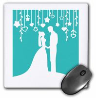 3dRose 8 x 8 x 0.25 Inches Mouse Pad, Elegant Bride and Groom Silhouettes on Turquoise/Teal Blue (mp_120285_1)