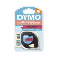 DYMO LetraTag Labeling Tape for LetraTag Label Makers, Black Print on Red Plastic Tape, 1/2'' W x 13' L, 1 roll (91333)