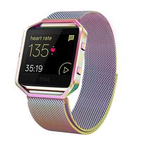 Akale Metal Band Compatible with Fitbit Blaze, Small and Large Stainless Steel Band with Metal Frame Replacement Strap Wristband for Fit bit Blaze Smart Fitness Watch, Women Men(Colorful Small-A)