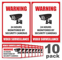 10 Pack Video Surveillance Sign Stickers - Self-Adhesive Vinyl Decal Camera Alarm System Stickers - 24 Hours Security Warning Signs - Monitored By Security Camera Stickers - Indoor & Outdoor Use