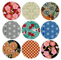 ALIMITOPIA Japan Style Sealing Sticker,Round Japanese Traditional Pattern Self-Adhesive Universal Sealing Paster Gift Packing Decorative Labels Envelope Seals(10 Sheets,90pcs)