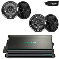 Marine Speaker Bundle - 2 Pairs Wet Sounds Sw-65ic-B Black 6.5" Speakers & Kicker 45kma300.4 4-Channel Marine Amplifier