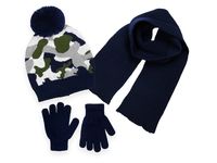 Polar Wear Boys Knit Hat, Scarf And Gloves Set (See More Colors) (Camo/Navy)
