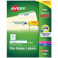 Avery Green File Folder Labels for Laser and Inkjet Printers with TrueBlock Technology, 2/3 inches x 3-7/16 inches, Box of 1500 (5866)