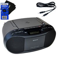 Sony CD Player Portable Boombox with AM/FM Radio & Cassette Tape Player + Auxiliary Cable for Smartphones, MP3 Players & HeroFiber Ultra Gentle Cleaning Cloth