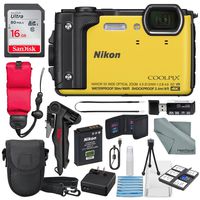 Nikon COOLPIX W300 Digital Camera (Yellow) w/WiFi and Adventure Bundle with 16GB + Case + Deluxe Starters Kit + Floating Strap + FiberTique Cleaning Cloth + More