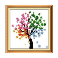 Printed Cross Stitch Kits 11CT 21x21inch 100% Cotton Holiday Gift DIY Embroidery Starter Kits Easy Patterns Embroidery for Girls Crafts DMC Stamped Crossstitch Supplies Needlewor Four Season of Life