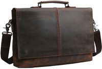 Iswee Men Thick Leather 15" laptop Messenger Bag Business Satchel Vintage Briefcase (Dark Brown)