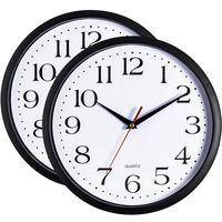 Bernhard Products Black Wall Clocks, 2 Pack Silent Non Ticking - 12 Inch Quality Quartz Battery Operated Round Easy to Read Home/Office/Classroom/School Clock