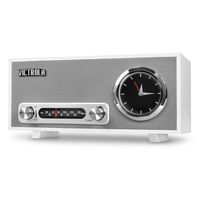 Victrola Bluetooth Analog Clock Stereo with FM Radio and USB Charging, White