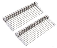 Surpahs Over the Sink Multipurpose Roll-Up Dish Drying Rack (Warm Gray, Large) - 2 Pack