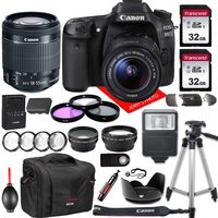 Canon 80D Digital SLR Camera Body with EF-S 18-55mm f/3.5-5.6 Image Stabilization STM Lens + 2pc Transcend 32GB Memory Cards + Filter Kit + Closeup Kit + Deluxe Canon Case + Accessory Bundle