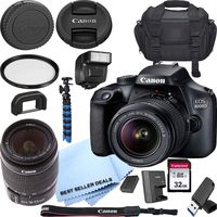 Canon EOS 4000D / Rebel T100 DSLR Camera w/Canon EF-S 18-55mm F/3.5-5.6 III Zoom Lens + 32GB SD Card BSD Bundle