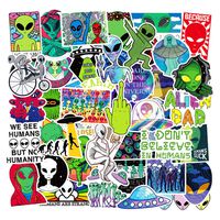 CHNLML Cool Sticker 50pcs Random Music Film Vinyl Skateboard Guitar Travel Case Sticker Door Laptop Luggage Car Bike Bicycle Stickers (Not Random) (Alien Style)