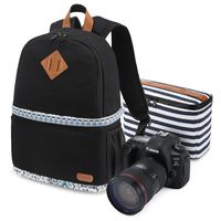 Kattee Women's Canvas SLR DSLR Camera Backpack 14" Laptop Bag for Canon Nikon with Waterproof Rain Cover Tripod Holder (Black Flower, Small)