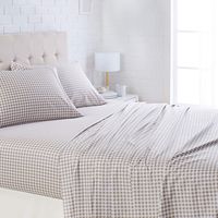 AmazonBasics Lightweight Super Soft Easy Care Microfiber Sheet Set with 16" Deep Pockets - California King, Taupe Gingham