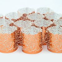 Frux Home and Yard Votive Candle Holders - Flameless Tea Light Paper Votive Wraps- 48 Copper Colored Laser Cut Decorative Wraps Flickering LED Battery Tealight Candles (not Included)