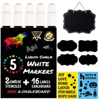 White Chalk Markers by Vaci, Pack of 5 White Markers Drawing Stencils + 16 Labels, Premium Liquid Chalkboard Neon Pens, Professional White Ink Tips