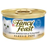 Purina Fancy Feast Grain Free Pate Wet Cat Food, Classic Pate Ocean Whitefish & Tuna Feast - (24) 3 oz. Cans