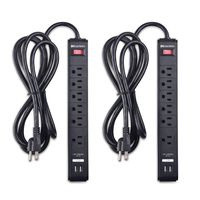 Cable Matters 2-Pack 6 Outlet Surge Protector Power Strip with USB Charging Ports, 300 Joules with 8 Foot Power Cord in Black