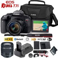 Canon EOS Rebel T7i DSLR Camera 18-55mm Lens + Battery Grip + Microphone