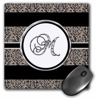 Elegant Black White Ocelot Animal Print Monogram Letter M - Mouse Pad, 8 by 8 inches (mp_180734_1)