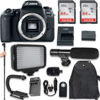 Canon EOS 77D DSLR Camera (Body Only) + 120 LED Video Light + Large Monopod + 128GB Memory + Shotgun Microphone + Camera & Flash Grip Handle Stabilizer