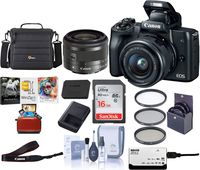 Canon EOS M50 Mirrorless Camera with EF-M 15-45mm f/3.5-6.3 is STM Lens, Black - Bundle with 16GB SDHC Card, Camera Case, 49mm Filter Kit, Cleaning Kit, Card Reader, Mac Software Package