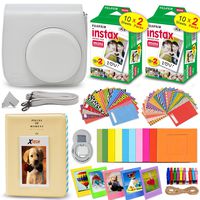 Fujifilm Instax Mini Instant Film (2 Twin Packs, 40 Total Pictures) + Smokey White Fitted Case for Instax Mini 9 Instant Camera, Assorted Colorful Stickers/Frames, Photo Album + More