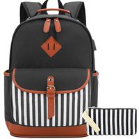 Girls Backpacks for School Canvas Backpack Laptop College Backpack fit 15.6 inch Laptop with USB Charging Port Black