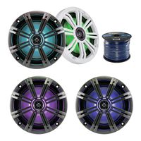 4 x Kicker 43KM654LCW 6.5" Inch KM-Series LED Marine Boat Coaxial Speakers, and Enrock Audio 16-Gauge 50 Foot Speaker Wire