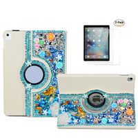 STENES Bling Case Compatible with iPad mini 5 7.9 Inch (2019) - STYLISH - 3D Handmade Crystal Mermaid Flower Floral 360 Degree Rotating Stand Case with Smart Cover Auto Sleep/Wake Feature - Navy Blue