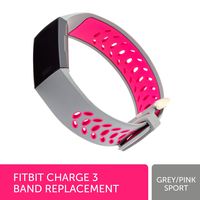 WITHit Designer Silicone Replacement Band for Fitbit Charge 3 Band, Grey/Pink Sport - Secure, Adjustable, Fitbit Watch Band Replacement, Fits Most Wrists, Sweat-Resistant Accessories