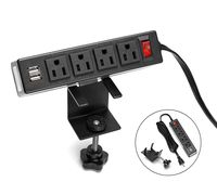 Desk Clamp Power Strip Removable Desktop Clamp Mount Multi-Outlets Power Socket with 4 US Power Outlet & 2 USB Charging Station with Circuit Breaker Power Switch for Home/Office/Hotel