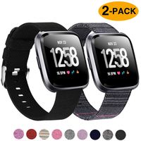 Welltin 2 Pack Bands Compatible with Fitbit Versa/Fitbit Versa 2 / Fitbit Versa Lite for Women Men, Breathable Woven Fabric Strap, Adjustable Replacement Wristband for Fitbit Versa Smart Watch